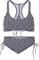 Dames bikini met sluiting een strik detail - Donkerblauw bloemen - M (Valt klein)