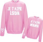 Sweater meisje lichtroze Je t'aime mama-twinnen met jouw kleine meid-Maat 7/8 jaar