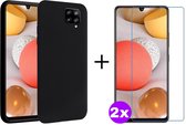 Samsung Galaxy A42 5G + 2x screen protector - zwart samsung hoesje - zwart TPU case - Galaxy A42 5G zwart achterkant - black case - A42 5G zwart back cover - Samsung A42 zwart hoes