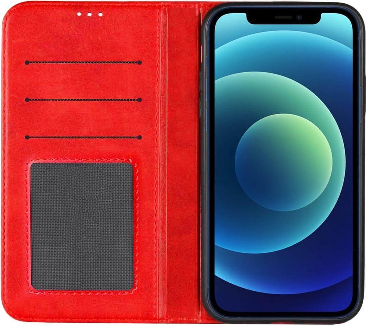 Telefoonglaasje Bookcase Geschikt voor iPhone 12 - PU Leer - Rood - Beschermhoes - Wallet - Cover