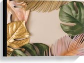 Canvas  - Groene, Roze en Gouden Bladeren - 40x30cm Foto op Canvas Schilderij (Wanddecoratie op Canvas)