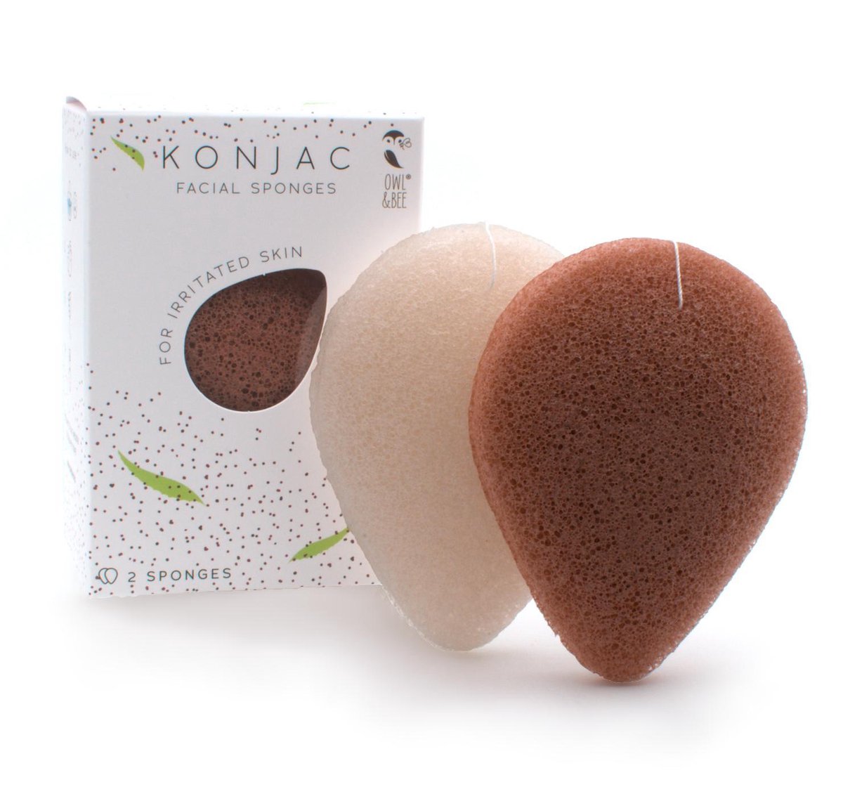 Goedkoopste Owl & Bee® Konjac gezichtssponzen - Voor geïrriteerde huid - Met vulkanische scoria en aloe vera - 2 stuks - Vegan gecertifieerd