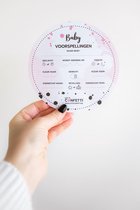 Babyshower invulkaart | ROZE | 15 stuks | ROND | voorspellingskaart | wenskaart | LET'S CONFETTI