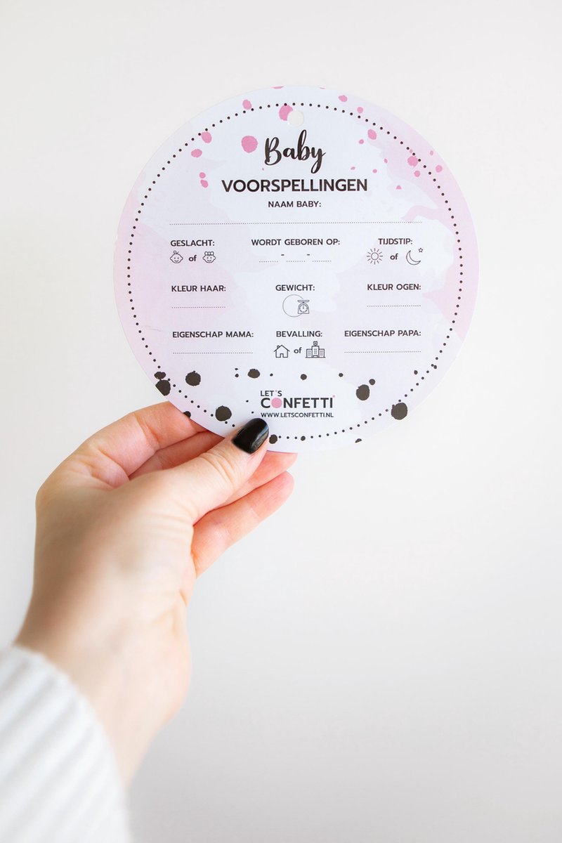 Goedkoopste Babyshower invulkaart | ROZE | 15 stuks | ROND | voorspellingskaart | wenskaart | LET'S CONFETTI