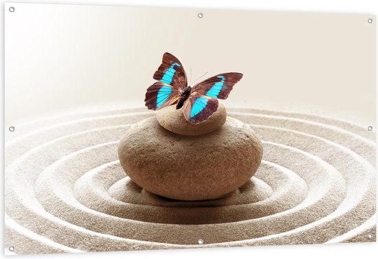 Tuinposter – Vlinder op Rustgevende Steen - 150x100cm Foto op Tuinposter  (wanddecoratie voor buiten en binnen)
