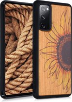 kwmobile telefoonhoesje compatibel met Samsung Galaxy S20 FE - Hoesje met bumper in geel / donkerbruin / lichtbruin - kersenhout - Wood Sunflower design