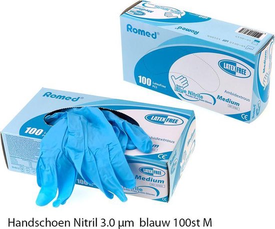 Romed Handschoen Nitril 3 0 µm Blauw 100st M