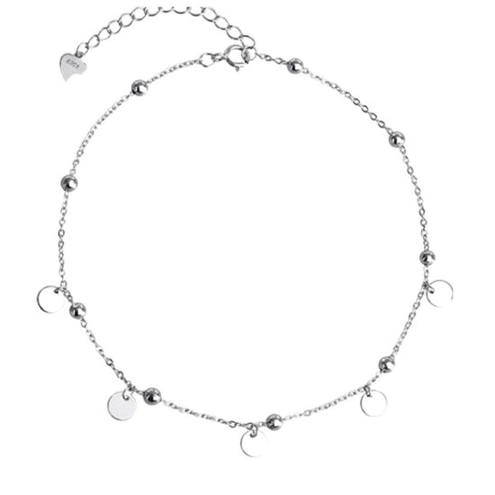 Zilveren enkelketting- muntjes-23 cm-Enkelbandje-Charme Bijoux - Charme Bijoux