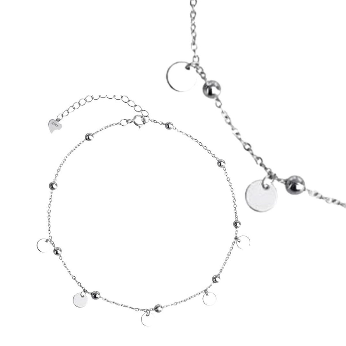 Zilveren enkelketting- muntjes-23 cm-Enkelbandje-Charme Bijoux - Charme Bijoux