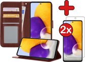 Samsung A72 Hoesje Book Case Met 2x Screenprotector - Samsung Galaxy A72 Hoesje Wallet Case Portemonnee Hoes Cover - Bruin