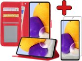 Samsung A72 Hoesje Book Case Met Screenprotector - Samsung Galaxy A72 Hoesje Wallet Case Portemonnee Hoes Cover - Rood