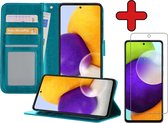 Samsung A52 Hoesje Book Case Met Screenprotector - Samsung Galaxy A52 Hoesje Wallet Case Portemonnee Hoes Cover - Turquoise