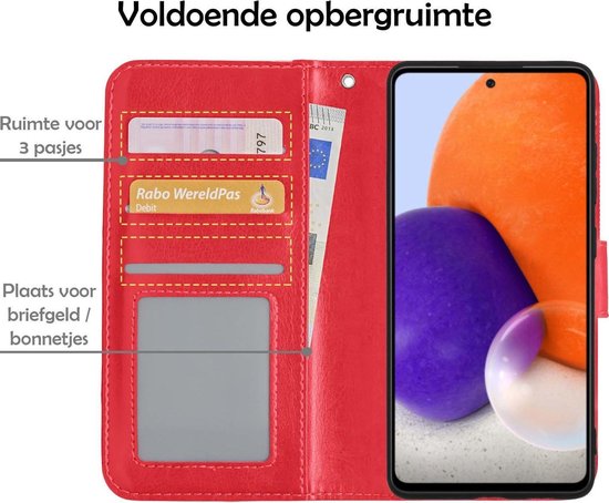 Samsung A72 Case Book Case Avec Protecteur D'écran - Samsung Galaxy A72 Case Wallet Cover - Samsung A72 Case With Screen Protector - Rouge