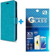 Portemonnee Bookcase Hoesje + 2 Pack Glas Geschikt voor: Samsung Galaxy A12 - turquoise