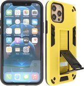 Stand Shockproof Telefoonhoesje - Magnetic Stand Hard Case - Grip Stand Back Cover - Backcover Hoesje voor iPhone 12 - iPhone 12 Pro - Geel