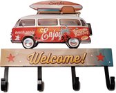 Retro Wandkapstok - Welcome Beach design - 4 haken - 31 cm x 23 cm