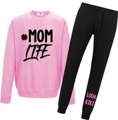 Joggingpak dames-momlife met kindernaam-namen-roze-zwart-Maat Xl