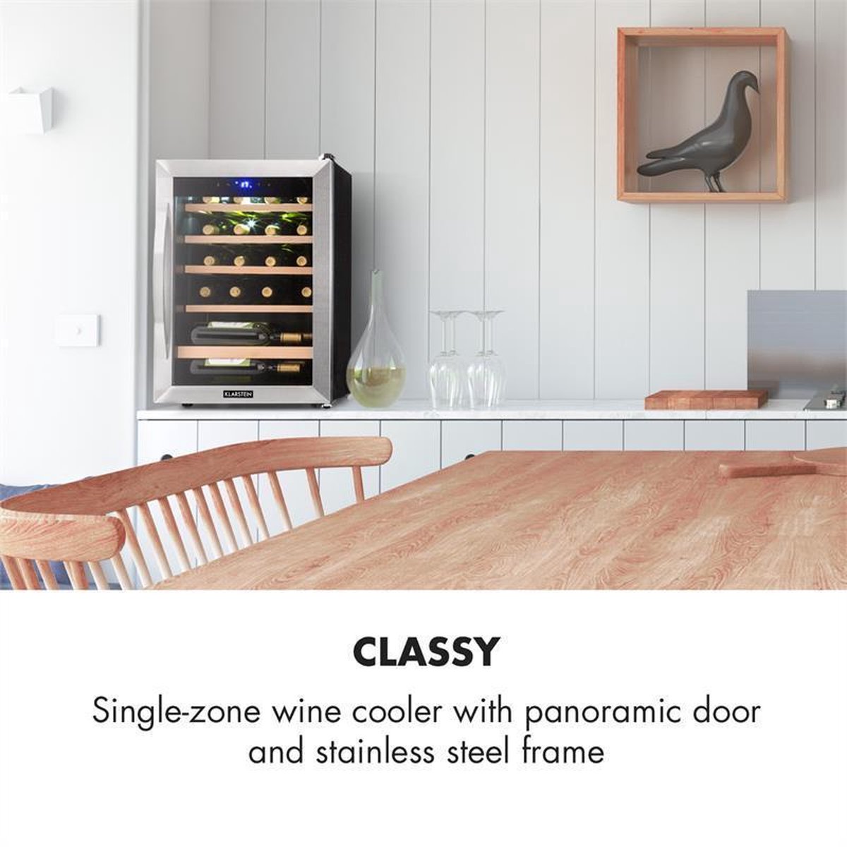 Klarstein Wijnkoeler Vinamour 19 Uno Wijnkoelkast 19 fl./65 l 4-18°C 40 dB glas - 62L 48 cm - voor Wijnliefhebber voor Bar - Glazen Deur Touch Houten Schappen - RVS - Display - Wijnklimaatkast - Wijnkast - Wine Cooler - Wine Fridge – foto 5