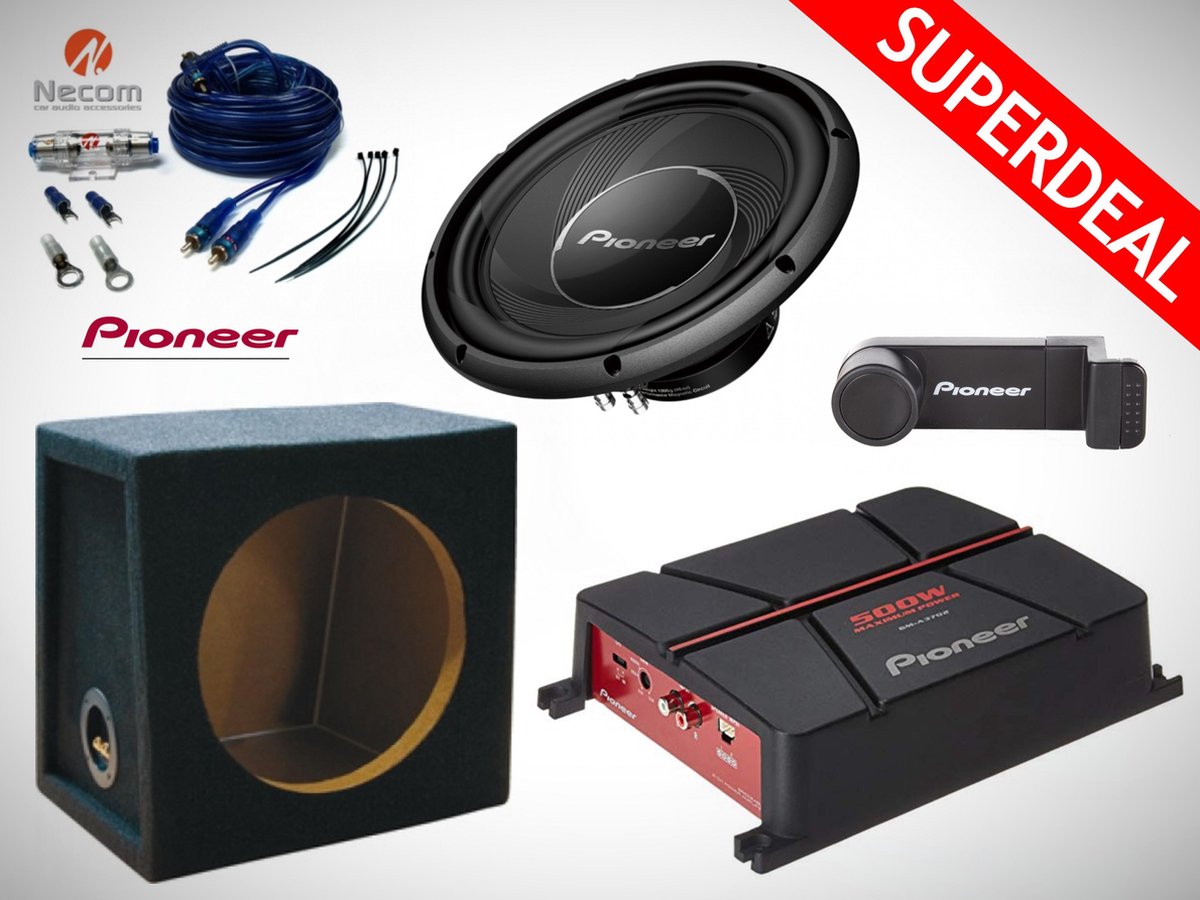 1400W Pioneer Subwoofer + MDF Kist + Pioneer Versterker + Kabelset +  Carholder | bol.com