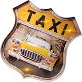 Retro Metalen Muurdecoratie - Taxi (design) met 6 Lichtpunten - Vintage - 45 cm x 40 cm