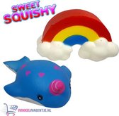 2 st. Sweet Squishy Speelfiguren Blauwe Walvis + Regenboog 10 cm | Squeezy speelgoed pakket goedkoop kinderen anti stress bal tiktok jongens meisjes regenboog rainbow squishie cube simple dim