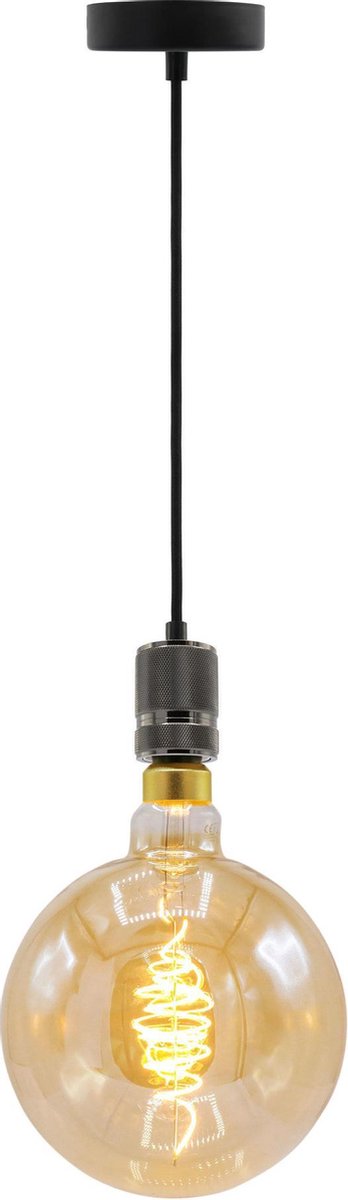 Industriële zwarte glanzende snoerpendel - inclusief XXXL LED lamp - complete hanglamp voor eetkamer of woonkamer