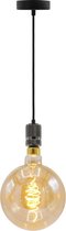 Industriële zwarte glanzende snoerpendel - inclusief XXXL LED lamp -  complete hanglamp voor eetkamer of woonkamer