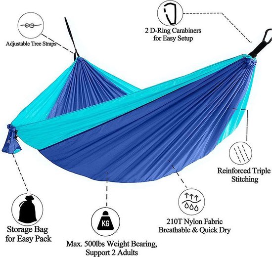 FEDEC Hangmat - Ultra Licht - Inclusief handige opbergzak - Blauw | bol.com