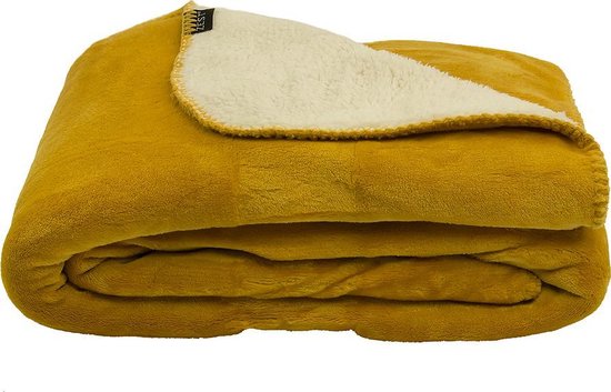 GAEVE | Zest - Fleece deken - heerlijk zacht, warm plaid - Vacht flanel - Oker geel - 160 x 130 cm