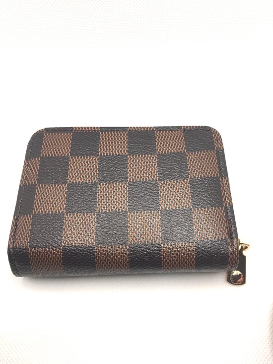 Portefeuille avec fermeture à glissière en cuir PU marron carré / Porte-cartes de crédit avec fonction anti-skim RFID / portefeuille pour dames fan.