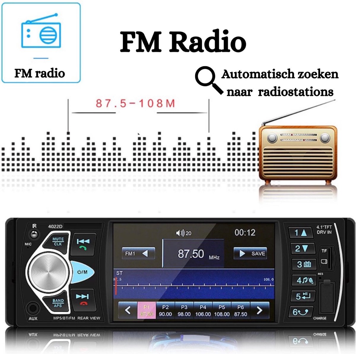 Universele Autoradio met Bluetooth, USB & Aux - Handsfree bellen - Radio  met Microfoon - GRATIS Achteruitrijcamera