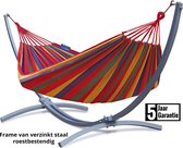 Hangmat met standaard – 2 persoons – VERZINKT METALEN frame tot 220 kg -WEERBESTENDIG- Grande Premium