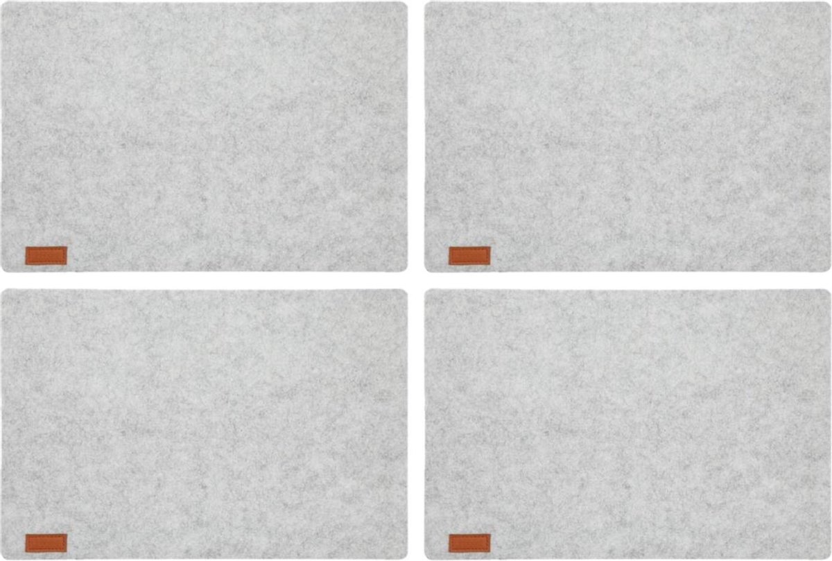 8x stuks rechthoekige placemats met ronde hoeken polyester licht grijs 30 x 45 cm - Placemats/onderleggers - Tafeldecoratie