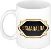 Esmaralda naam cadeau mok / beker met gouden embleem - kado verjaardag/ moeder/ pensioen/ geslaagd/ bedankt