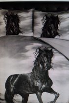 Cotton Club - Lits-Jumeaux - Dekbedovertrek - Fries Paard - 240x200/220 - Zwart/Grijs
