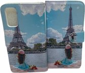 Samsung Galaxy S20 Parijs Print Portemonnee Kunstleer Luxe Wallet Case -TPU  hoesje met pasjes Flip Cover - Boek  beschermend Telefoonhoesje