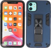 iPhone 11 Hoesje - Tough Armor Hardcase - Telefoonhoesje Met Standfunctie - Bestcases Backcover - Navy