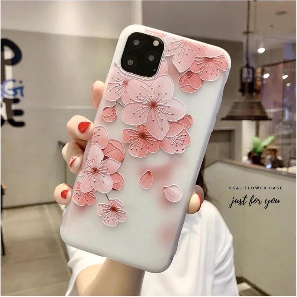 iPhone 11 Pro Max Hoesje Shock Proof Siliconen Hoes Case Cover Transparant - Bloemen