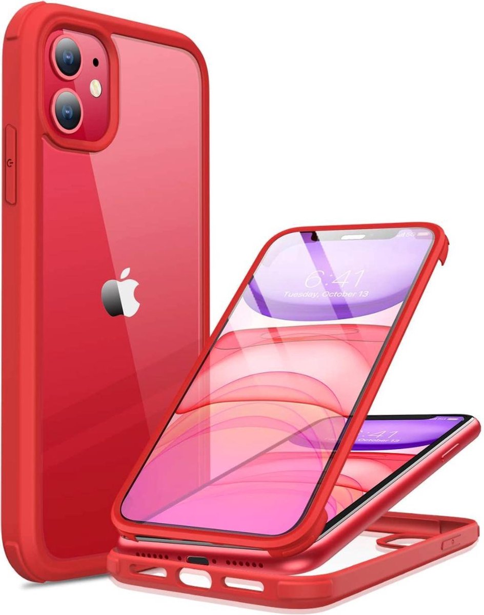 iPhone 11 Pro Max Hoesje Shock Proof Siliconen Hoes Case Cover Transparant - Rood