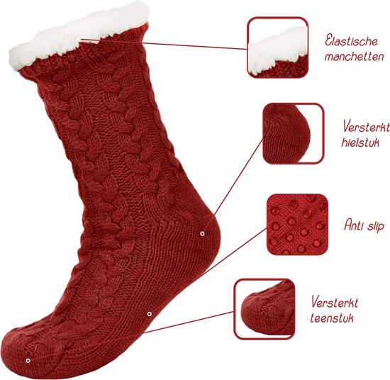 JAXY Chaussettes De Maison - Chausettes Homme - Chausettes Femme - Chausettes Antiderapantes - Pantoufles Femme et Homme - Chaussettes Femme Hiver - Chaussettes Chaudes - Rouge