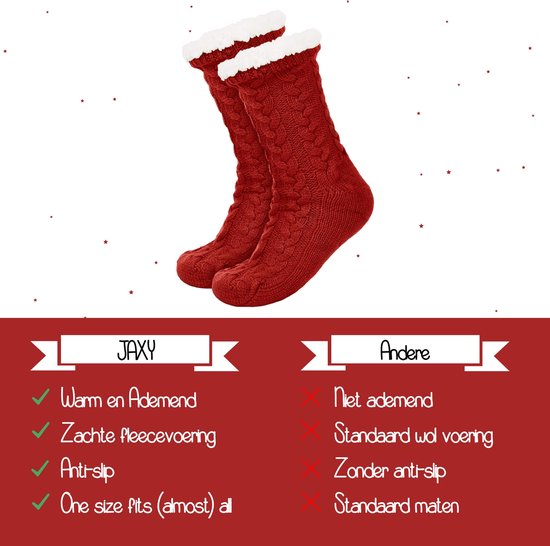 JAXY Chaussettes De Maison - Chausettes Homme - Chausettes Femme - Chausettes Antiderapantes - Pantoufles Femme et Homme - Chaussettes Femme Hiver - Chaussettes Chaudes - Rouge