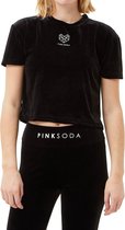 Pink Soda Velvet Crop Sportshirt Zwart Dames - Maat M