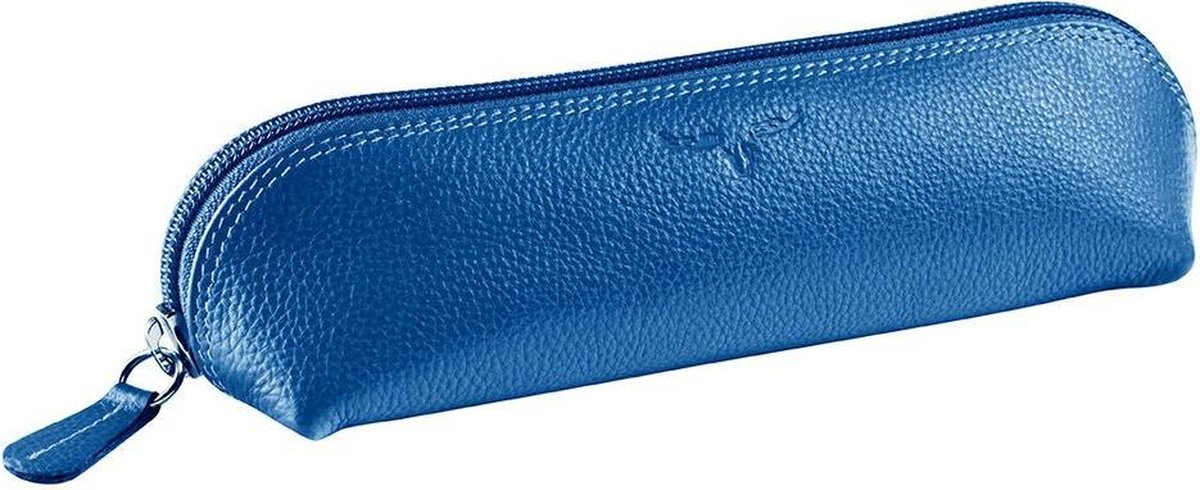 Leren pen etui Maverick met ritssluiting - ovaal - lichtblauw