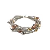 Silventi 910470561 Zilveren Armband - Geweven Mesh - Magneetsluiting - 19cm - Ovale bolletjes - Zilverkleurig - Rosekleurig - Goudkleurig