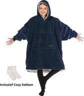 One Size Hoodie Blanket - Deken met mouwen - Sherpa - Blauw - Inclusief Cozy Sokken