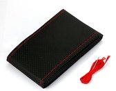 Stuurhoes - KunstLeer met draad - Hand gestikt - Diameter Stuurwiel 37 - 38 CM - Zwart  Met Rode Stiksels