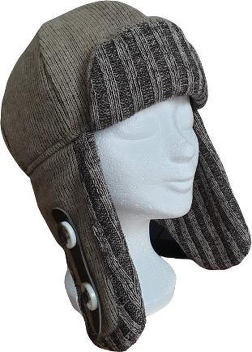 Modana Pilotenmuts Bruin Gebreid, Muts, Mutsen, Muts met Oorflappen, Wintermuts, voor...