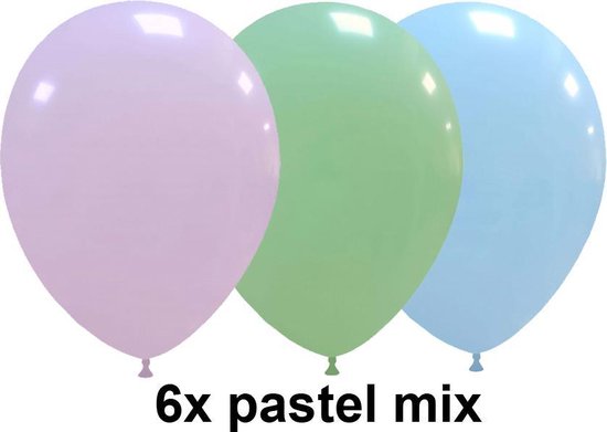 Pastel ballonnen, lila / mint / lichtblauw, 6 stuks, 30 cm