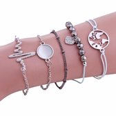 Set armbanden 5 delig - hartje - hartslag - Zilverkleurig