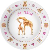World of Mies kinderbordje met naam - giraf baby - veilig kunststof - pasgeboren baby - kraamcadeau - Dieren in aquarel - geschilderd door Mies